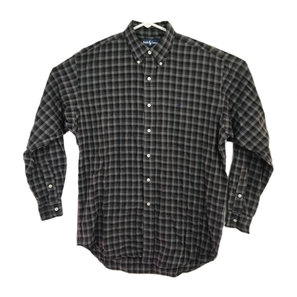 Polo Ralph‎ Lauren Button-Up Shirt Men's M Black/Gray Plaid Blake Long Sleeves